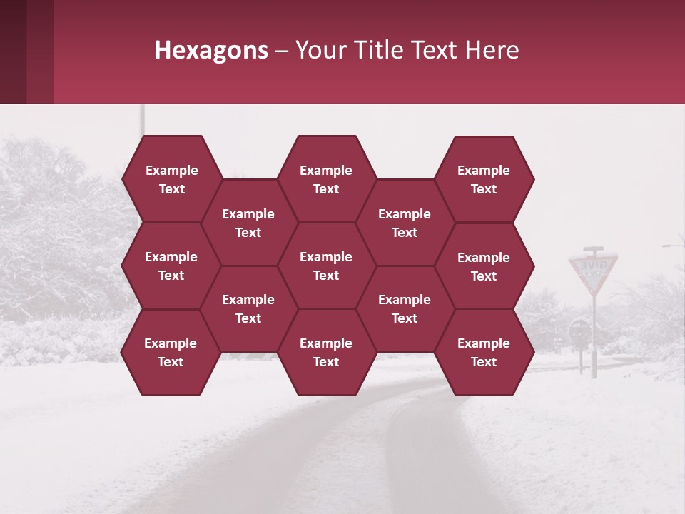 A Snowy Road With Traffic Signs On It PowerPoint Template