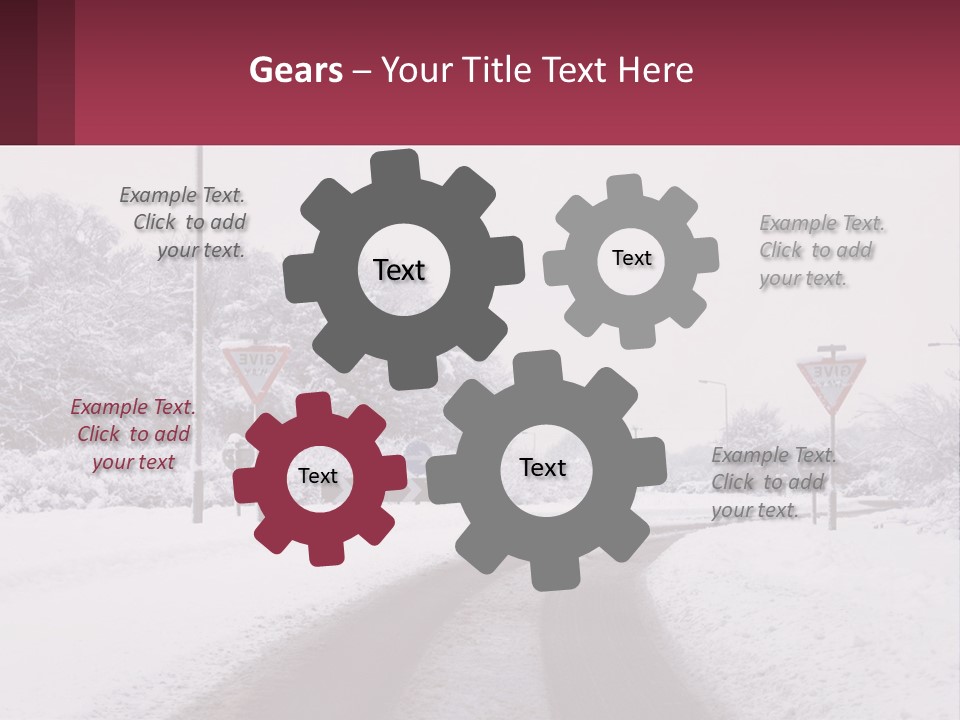 A Snowy Road With Traffic Signs On It PowerPoint Template