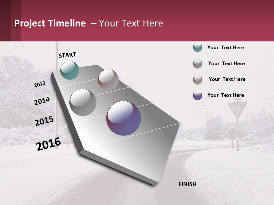 A Snowy Road With Traffic Signs On It PowerPoint Template