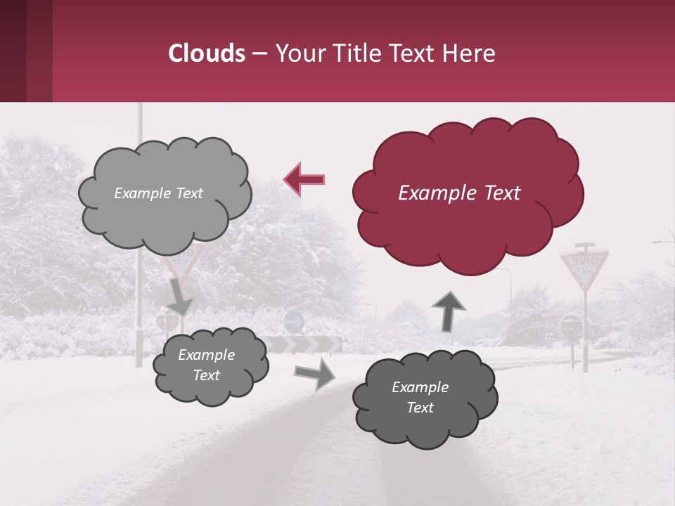A Snowy Road With Traffic Signs On It PowerPoint Template
