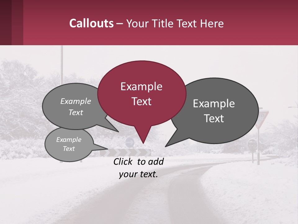 A Snowy Road With Traffic Signs On It PowerPoint Template