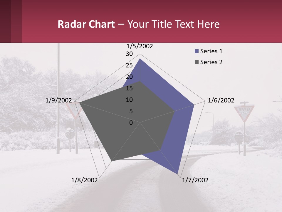 A Snowy Road With Traffic Signs On It PowerPoint Template