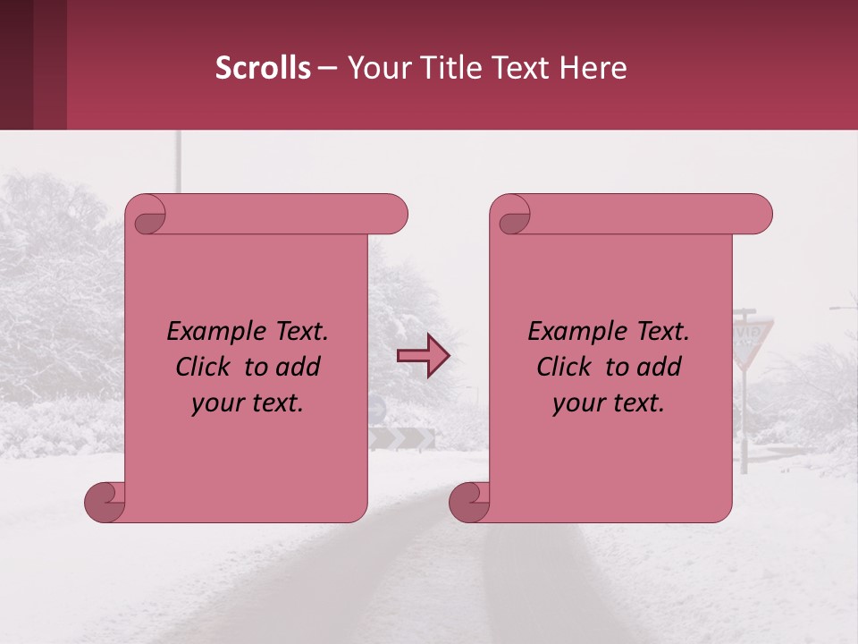 A Snowy Road With Traffic Signs On It PowerPoint Template
