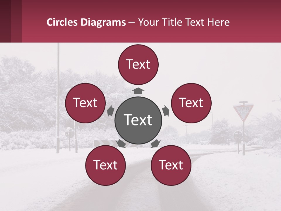 A Snowy Road With Traffic Signs On It PowerPoint Template