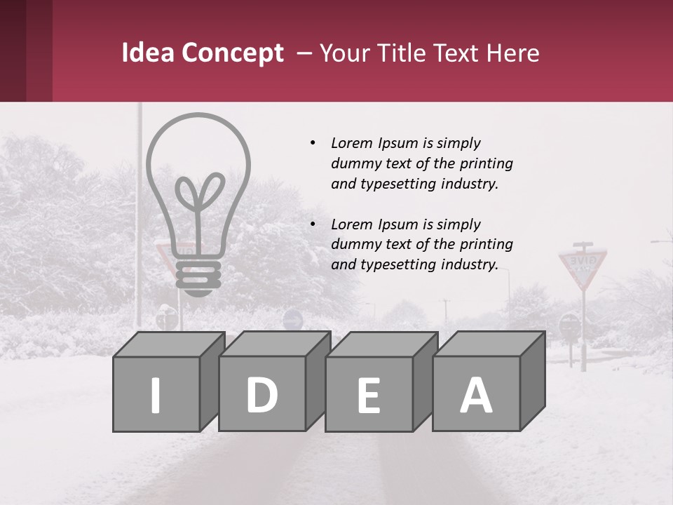 A Snowy Road With Traffic Signs On It PowerPoint Template