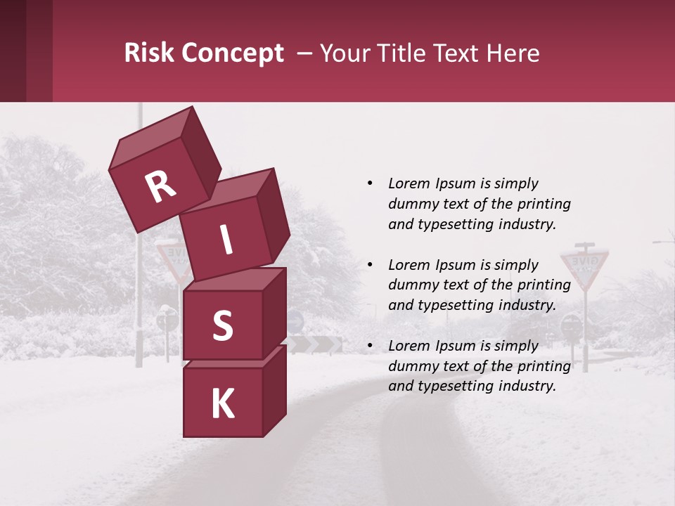 A Snowy Road With Traffic Signs On It PowerPoint Template
