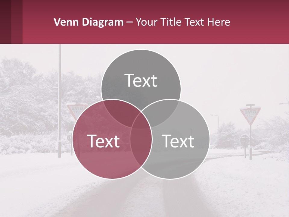 A Snowy Road With Traffic Signs On It PowerPoint Template
