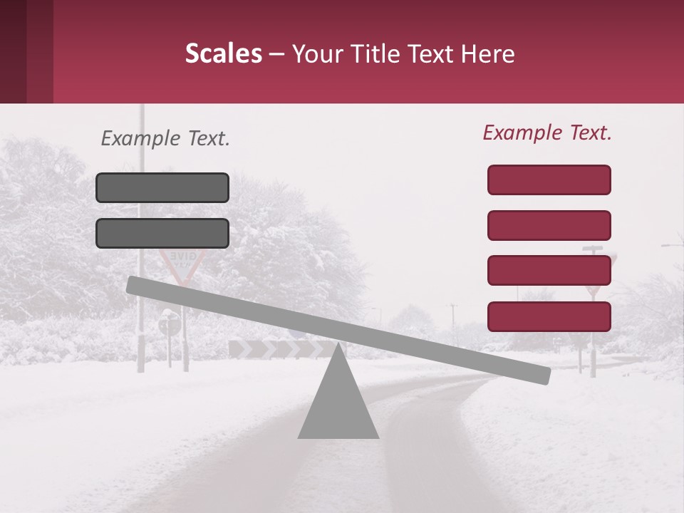 A Snowy Road With Traffic Signs On It PowerPoint Template
