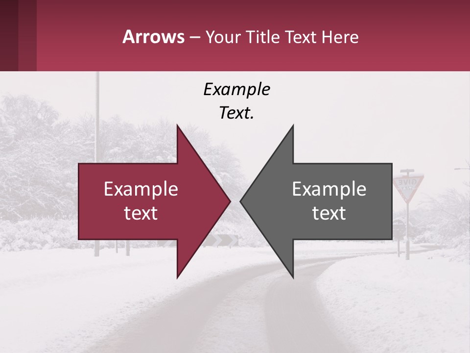 A Snowy Road With Traffic Signs On It PowerPoint Template