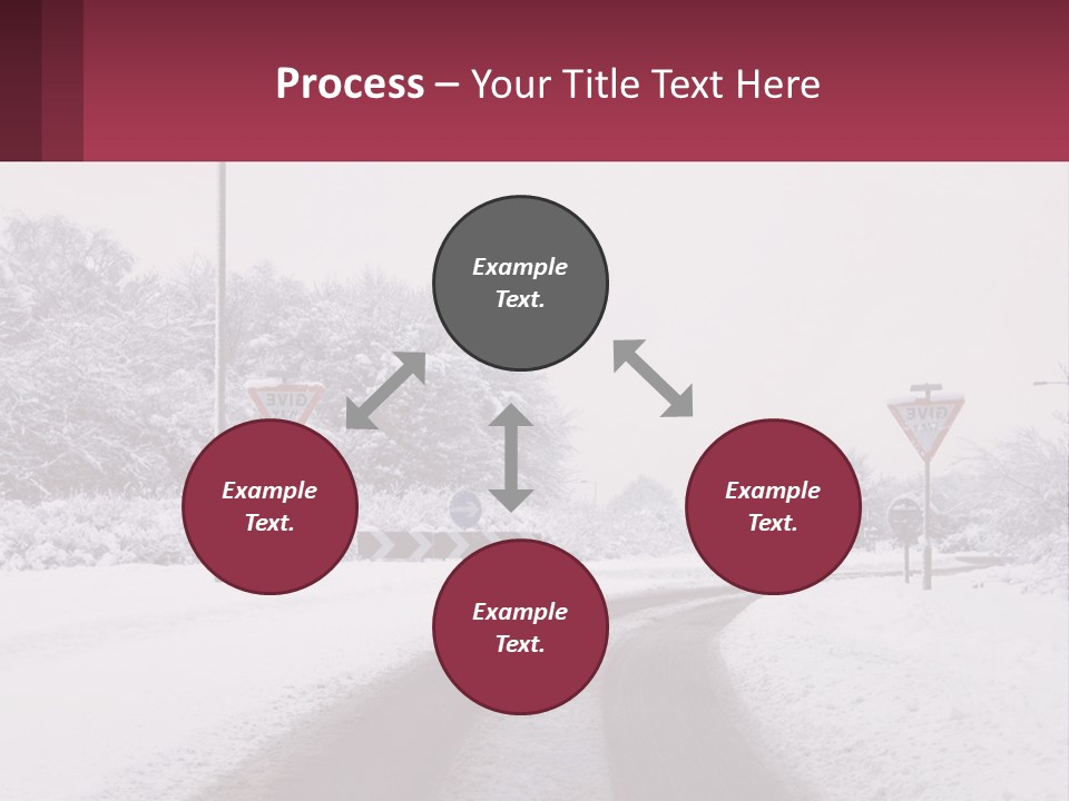 A Snowy Road With Traffic Signs On It PowerPoint Template