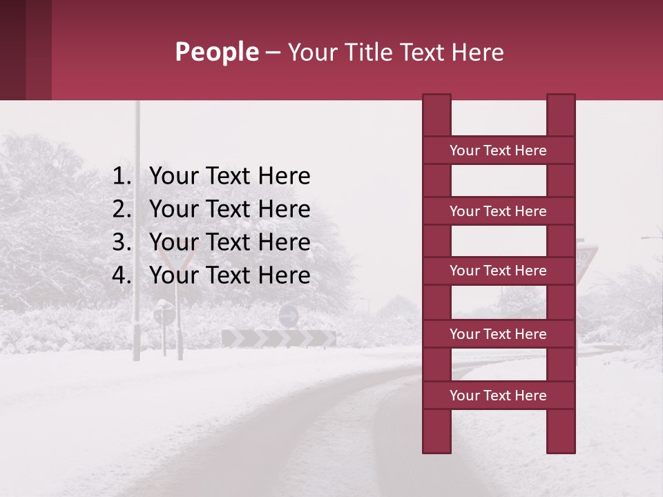 A Snowy Road With Traffic Signs On It PowerPoint Template