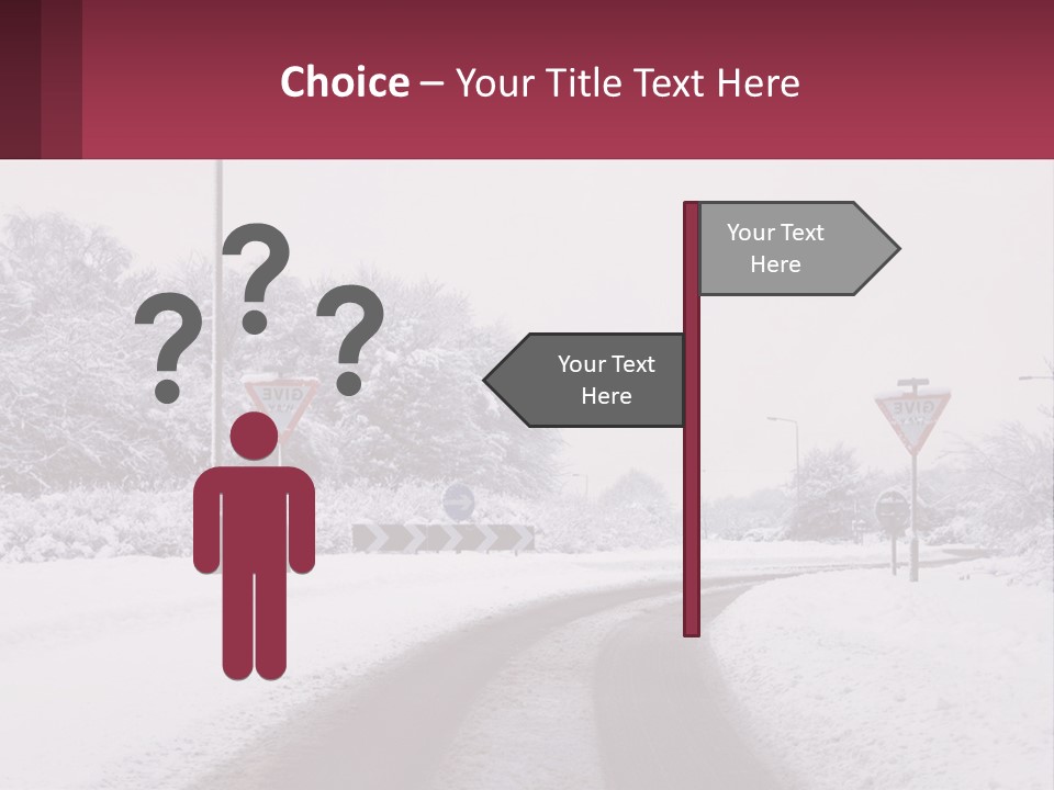 A Snowy Road With Traffic Signs On It PowerPoint Template