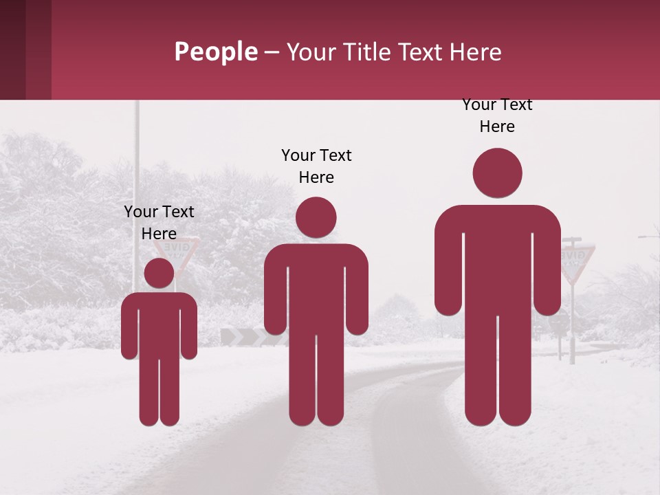 A Snowy Road With Traffic Signs On It PowerPoint Template