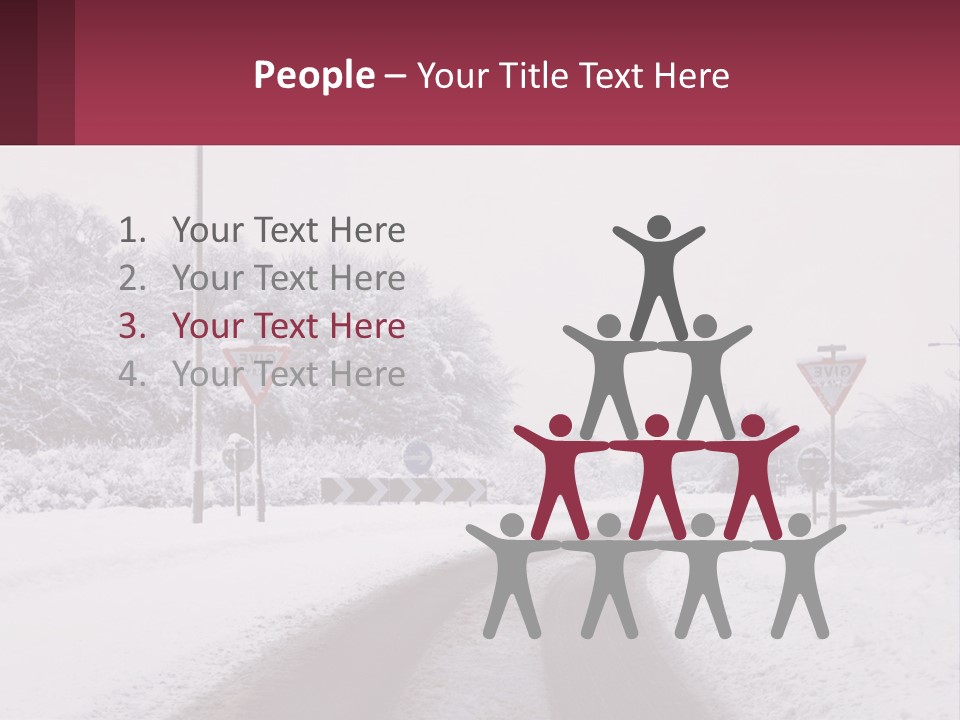 A Snowy Road With Traffic Signs On It PowerPoint Template
