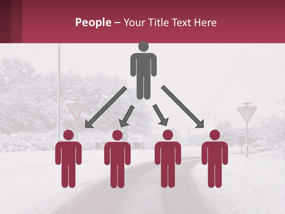 A Snowy Road With Traffic Signs On It PowerPoint Template