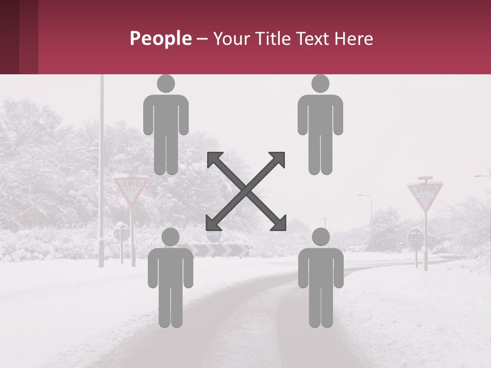 A Snowy Road With Traffic Signs On It PowerPoint Template