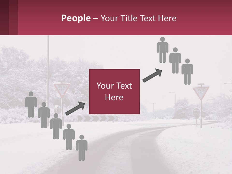 A Snowy Road With Traffic Signs On It PowerPoint Template