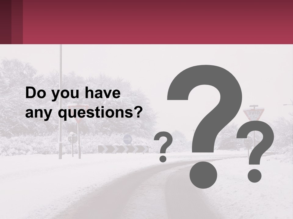 A Snowy Road With Traffic Signs On It PowerPoint Template