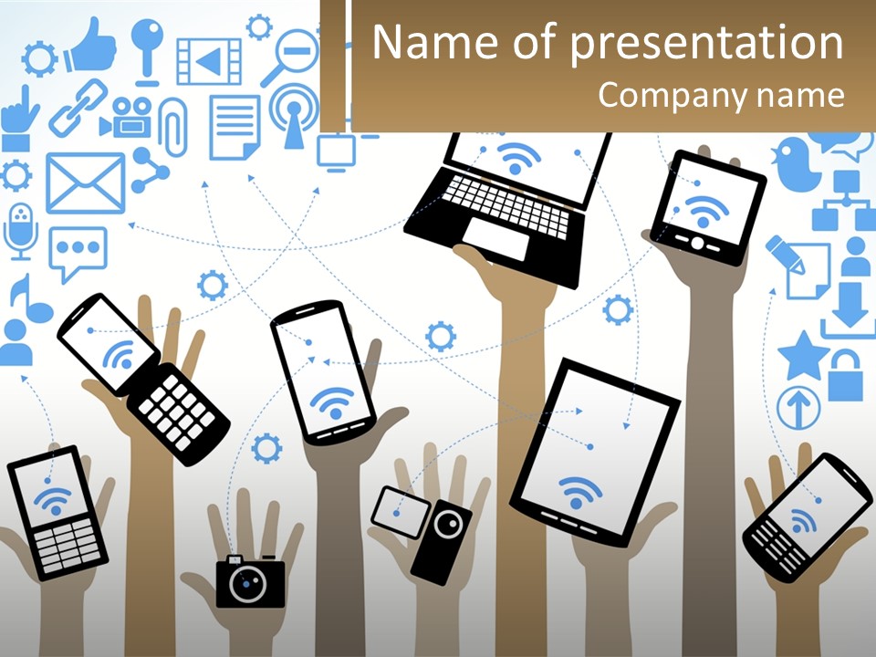 A Group Of People Holding Up Their Cell Phones PowerPoint Template