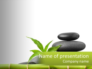 A Bamboo Mat With Rocks And A Bamboo Plant PowerPoint Template