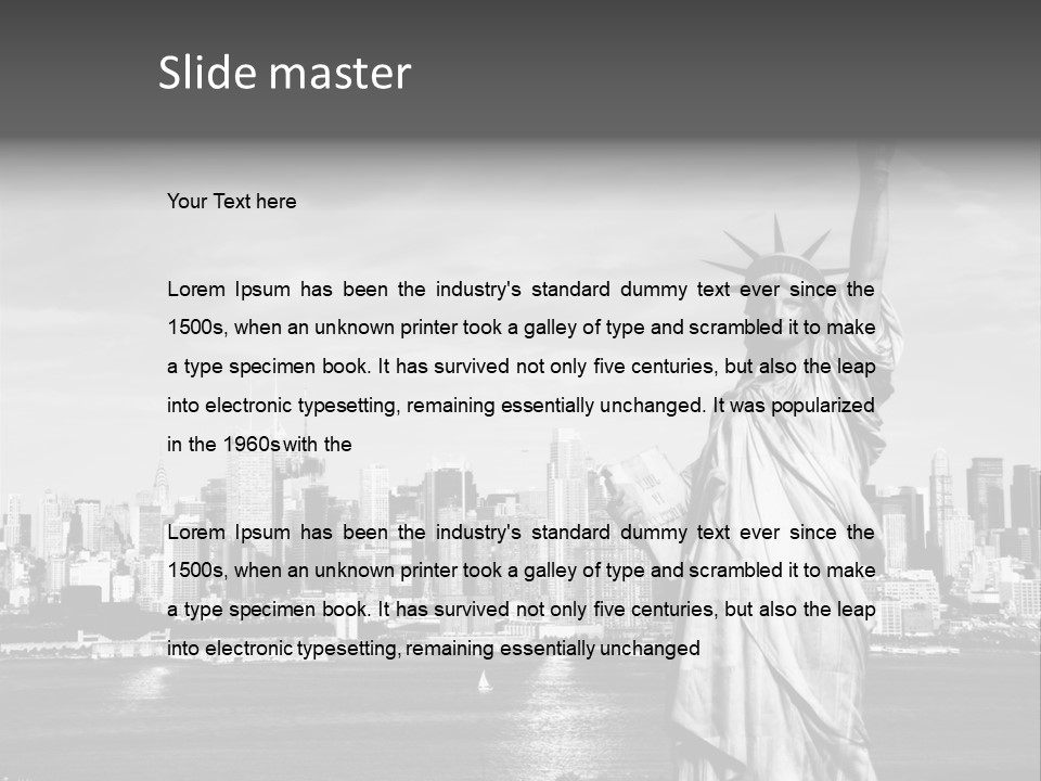 A Statue Of Liberty In Front Of A City Skyline PowerPoint Template