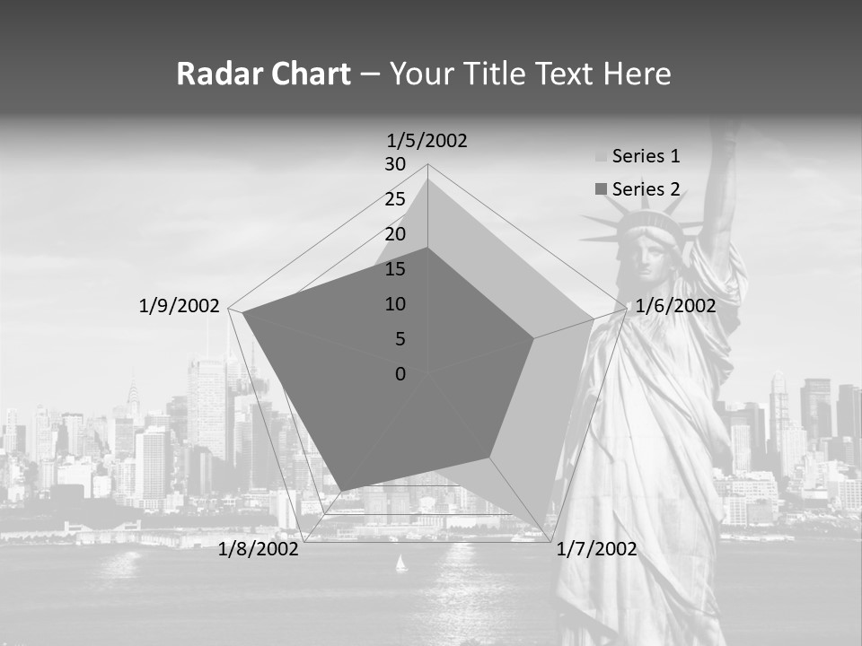 A Statue Of Liberty In Front Of A City Skyline PowerPoint Template