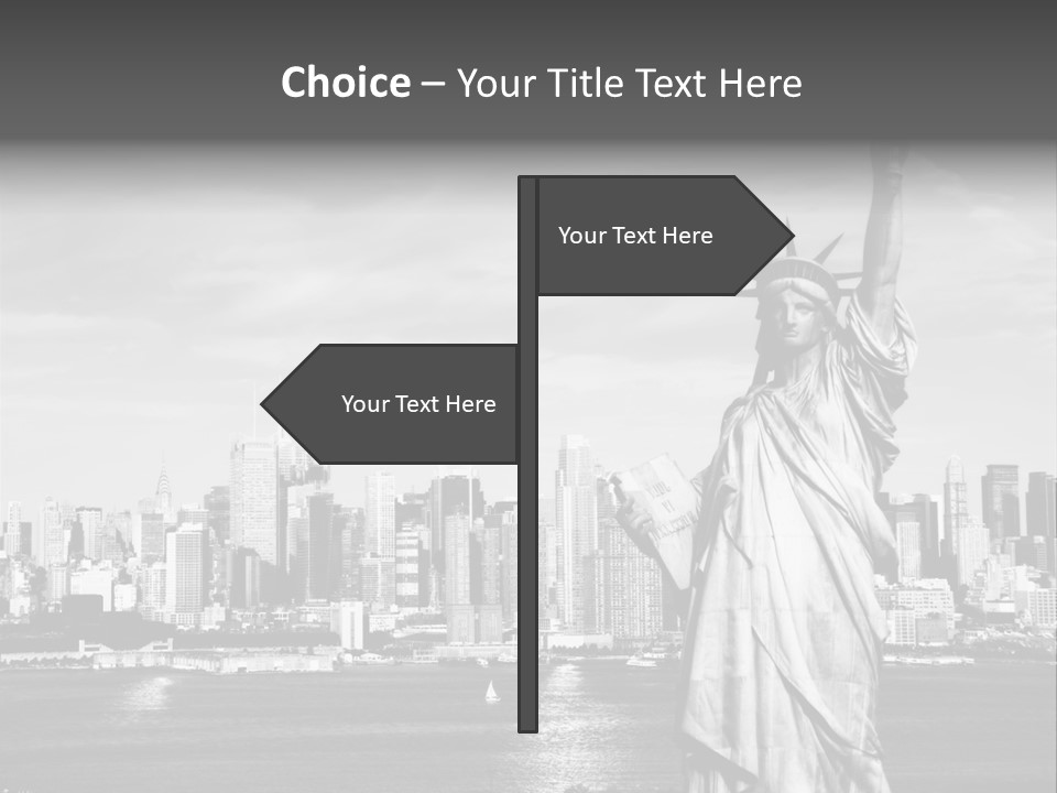 A Statue Of Liberty In Front Of A City Skyline PowerPoint Template