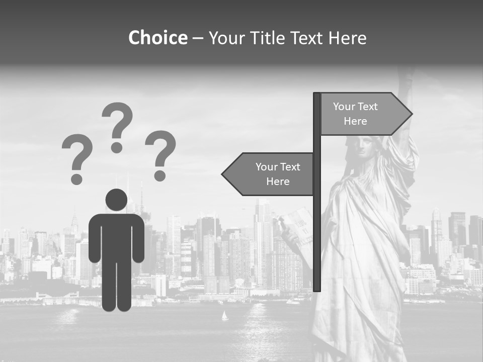 A Statue Of Liberty In Front Of A City Skyline PowerPoint Template