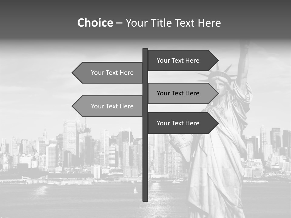 A Statue Of Liberty In Front Of A City Skyline PowerPoint Template