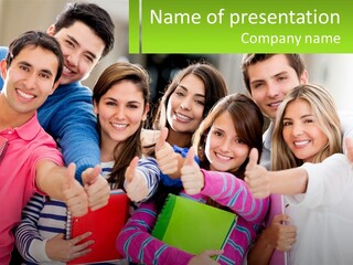 A Group Of Young People Giving Thumbs Up PowerPoint Template