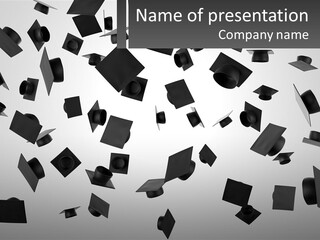 A Group Of Graduation Caps Flying In The Air PowerPoint Template