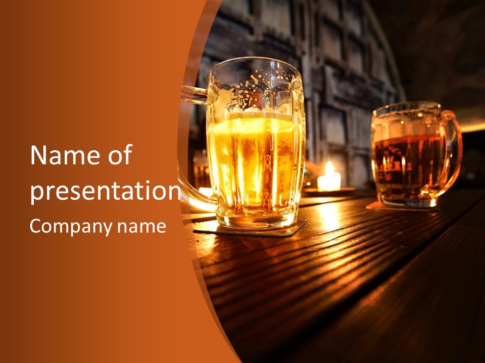 Two Glasses Of Beer On A Wooden Table PowerPoint Template