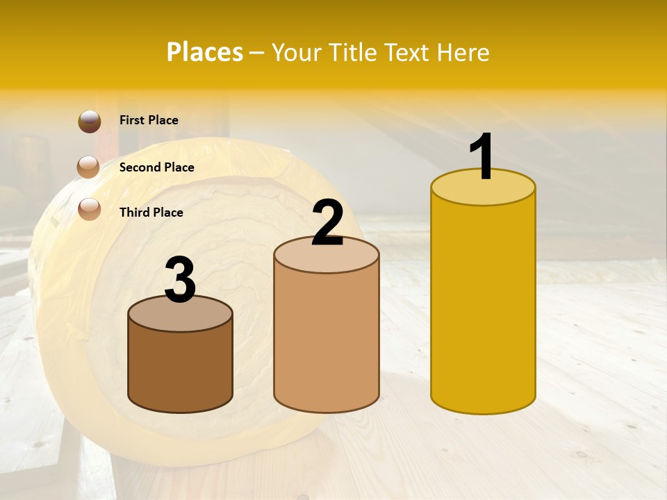 A Yellow Roll Of Insulation In A Attic PowerPoint Template