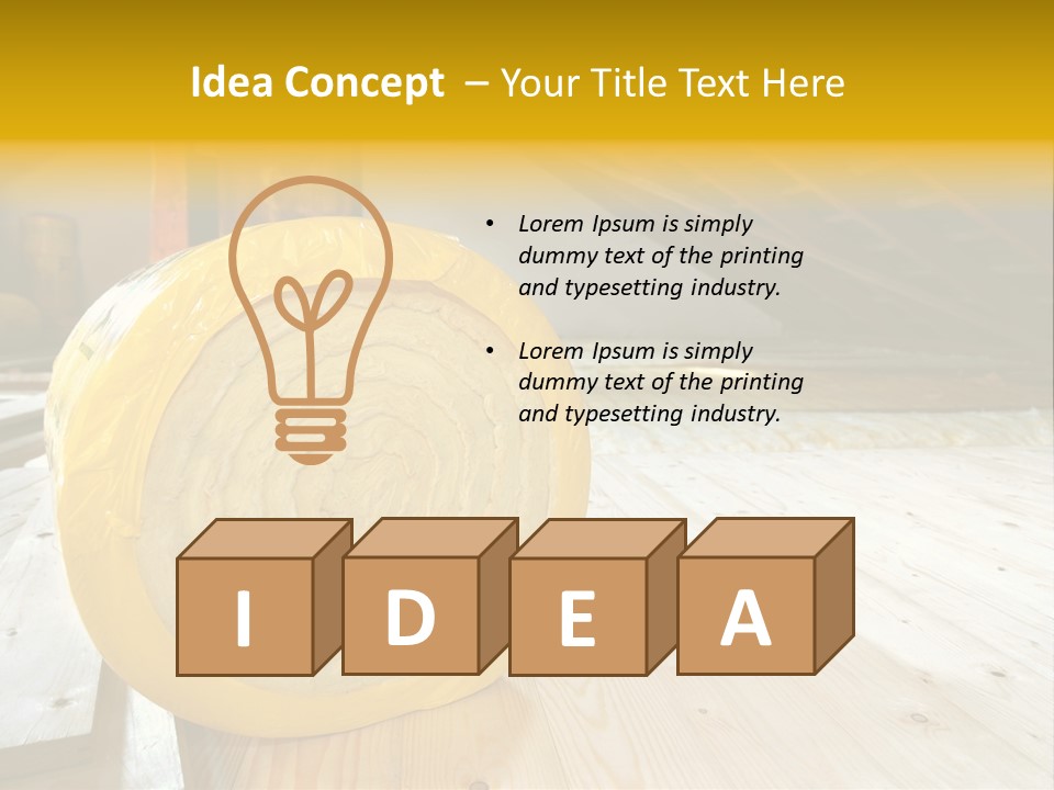 A Yellow Roll Of Insulation In A Attic PowerPoint Template