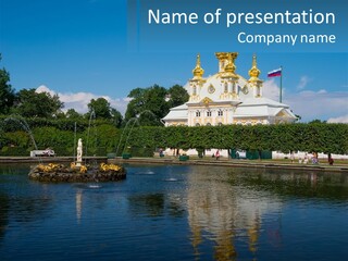 A Large Building With A Fountain In Front Of It PowerPoint Template