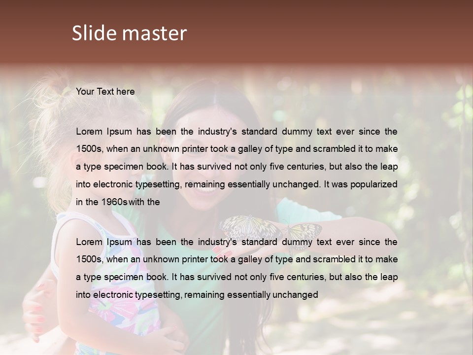A Woman And A Little Girl Are Looking At A Butterfly PowerPoint Template
