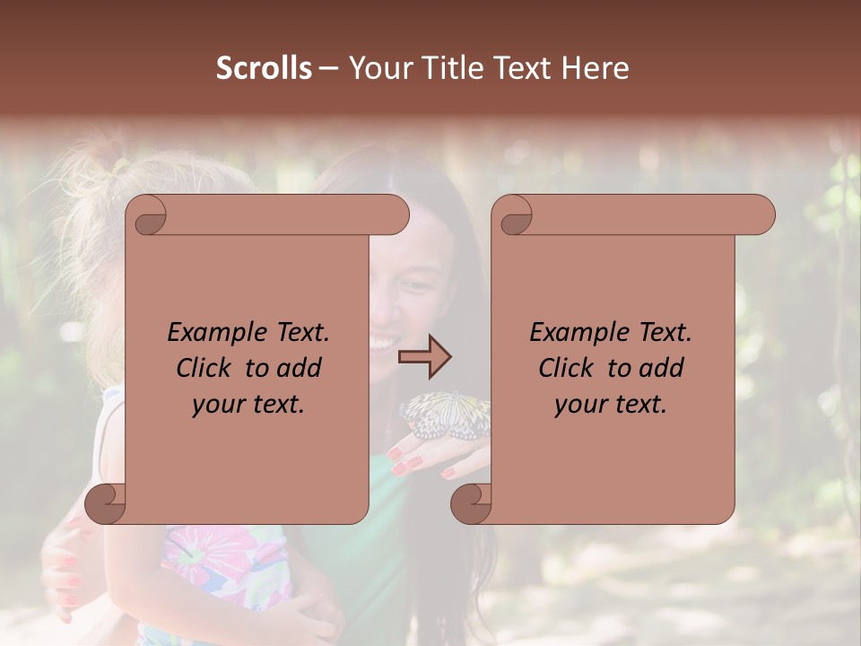 A Woman And A Little Girl Are Looking At A Butterfly PowerPoint Template
