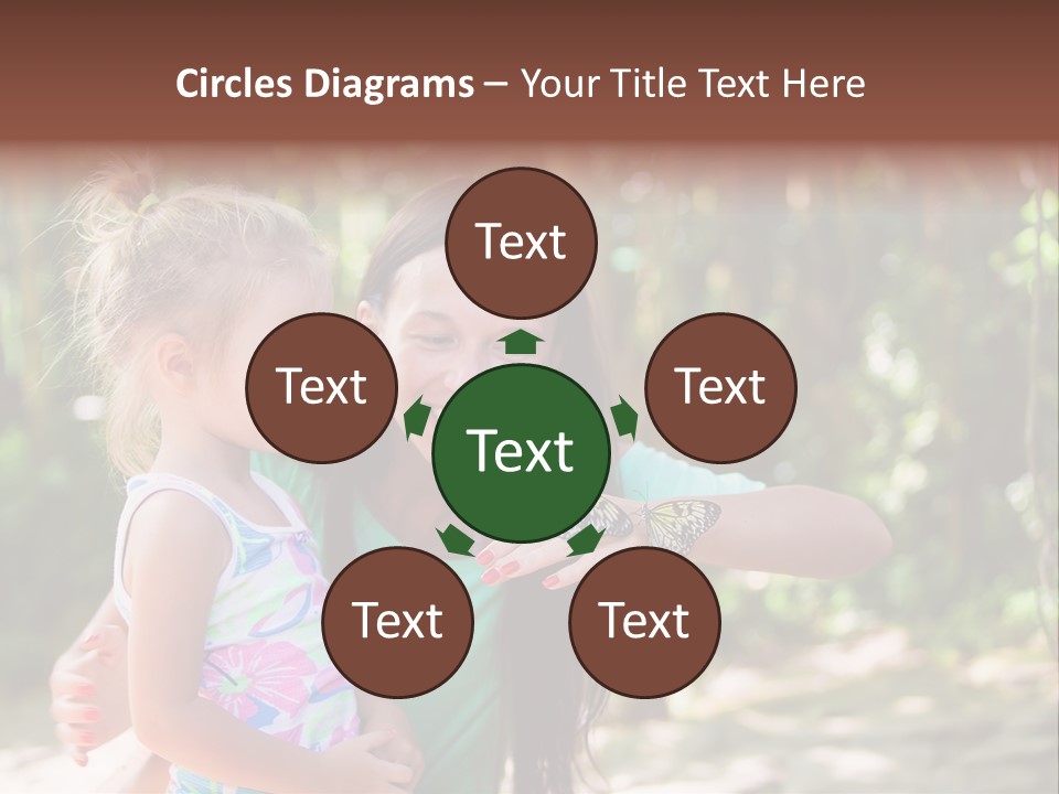 A Woman And A Little Girl Are Looking At A Butterfly PowerPoint Template