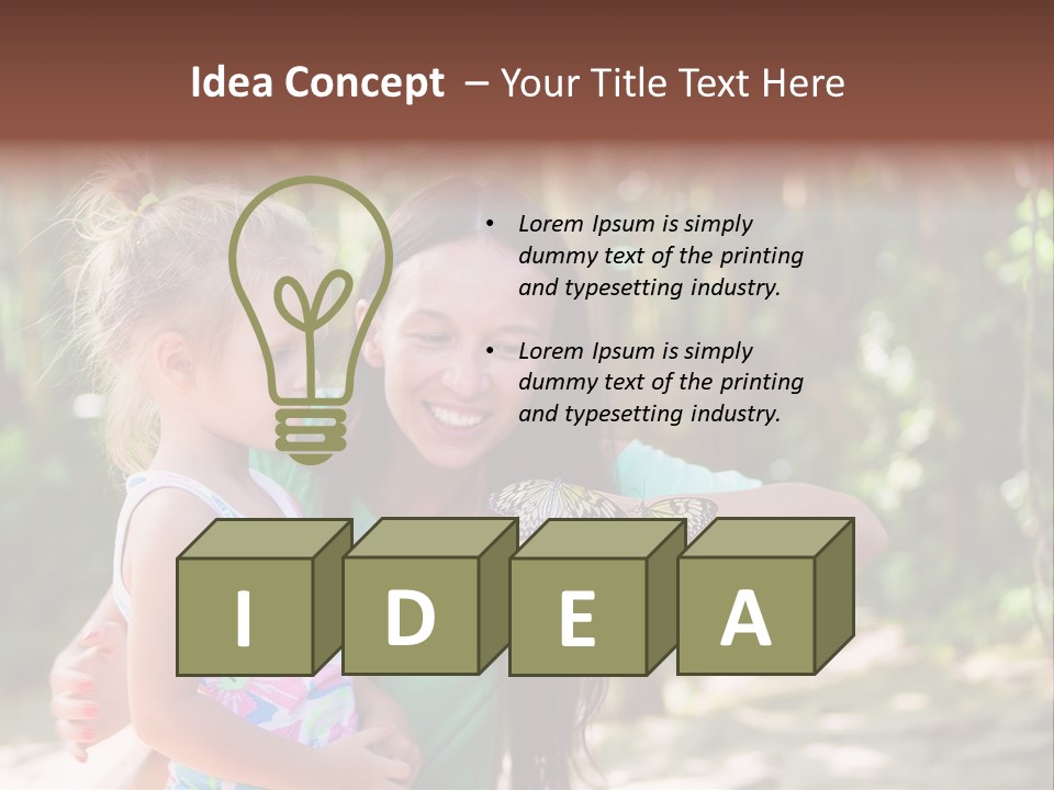 A Woman And A Little Girl Are Looking At A Butterfly PowerPoint Template
