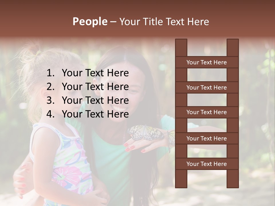 A Woman And A Little Girl Are Looking At A Butterfly PowerPoint Template
