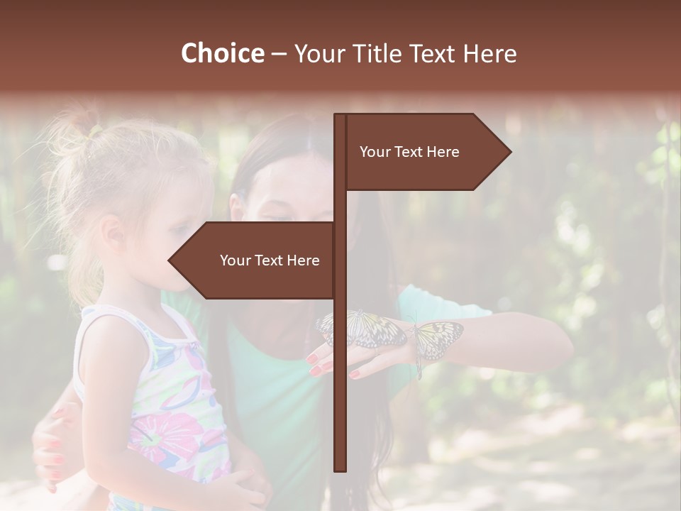 A Woman And A Little Girl Are Looking At A Butterfly PowerPoint Template