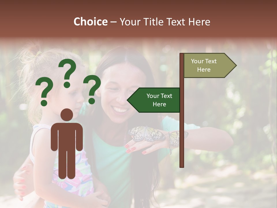 A Woman And A Little Girl Are Looking At A Butterfly PowerPoint Template