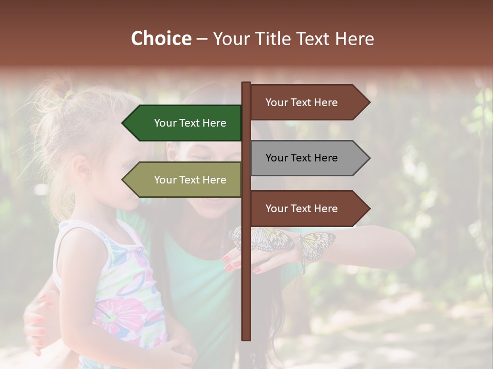 A Woman And A Little Girl Are Looking At A Butterfly PowerPoint Template