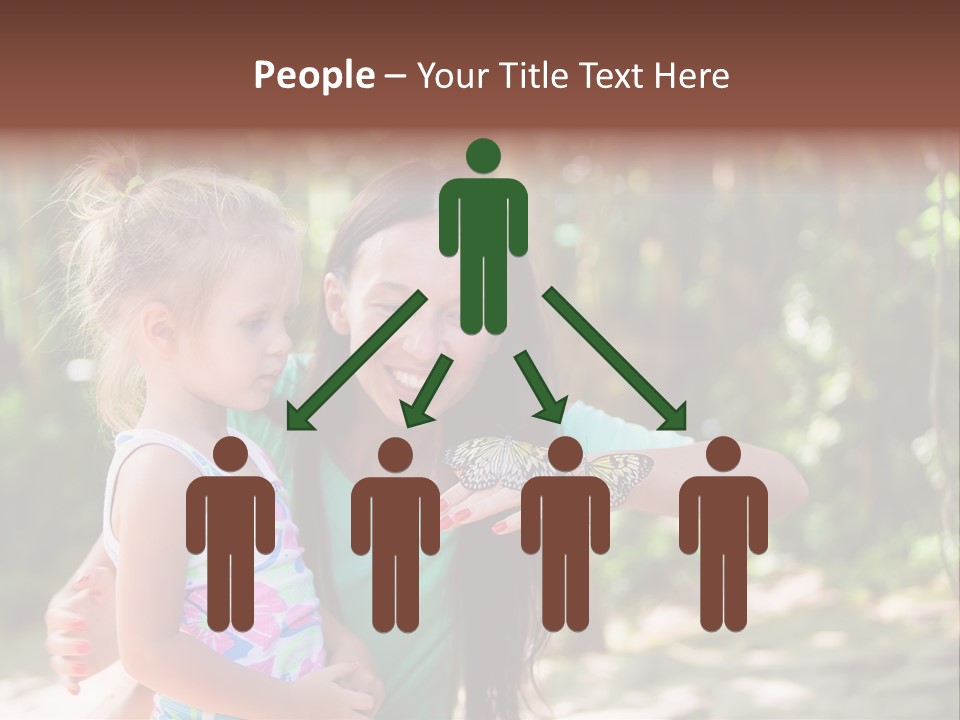 A Woman And A Little Girl Are Looking At A Butterfly PowerPoint Template