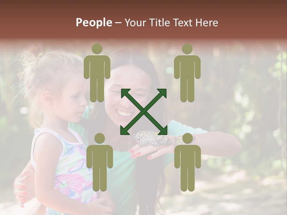A Woman And A Little Girl Are Looking At A Butterfly PowerPoint Template