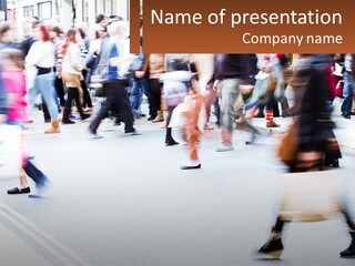A Crowd Of People Walking Across A Street PowerPoint Template