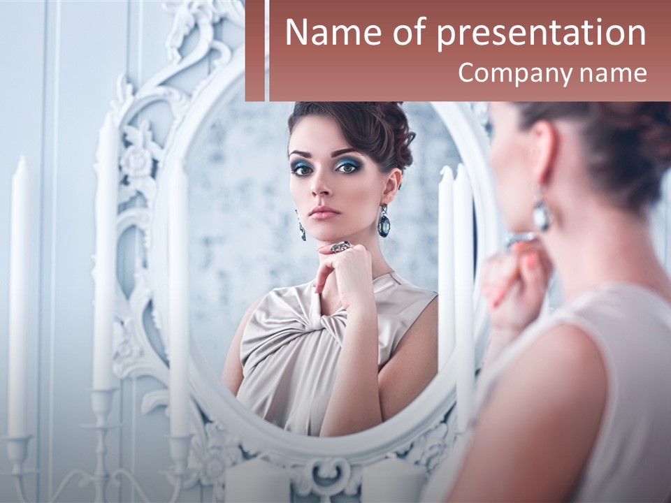 A Woman Looking At Herself In The Mirror PowerPoint Template