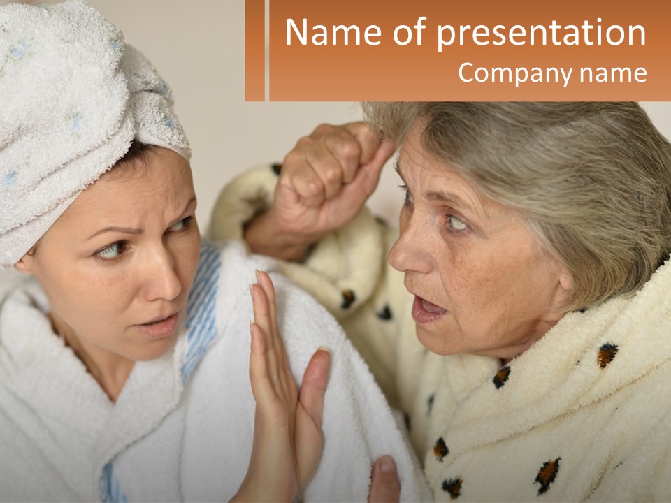 A Woman In A Bathrobe And A Woman With A Towel On Her Head PowerPoint Template