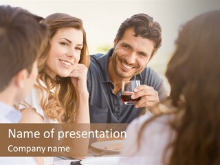 A Group Of People Sitting Around A Table Drinking Wine PowerPoint Template