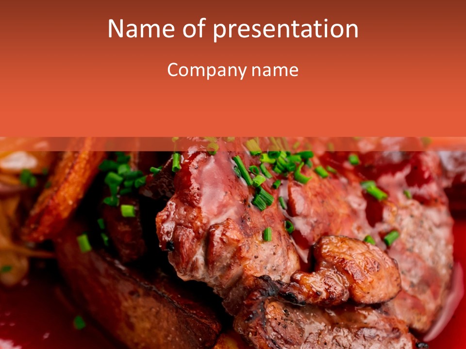 A Red Plate With Meat And Vegetables On It PowerPoint Template